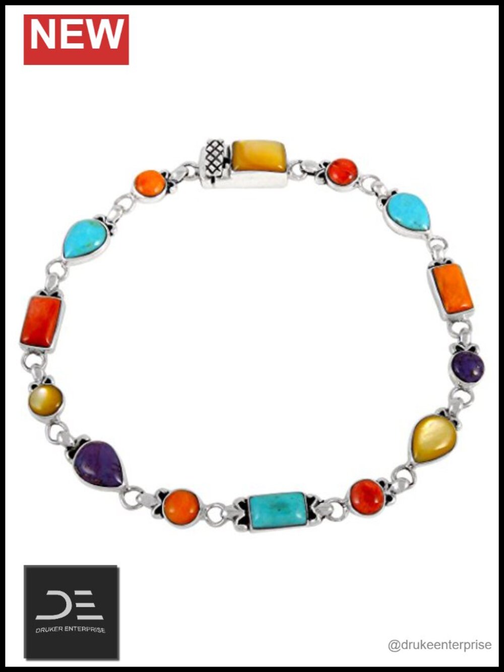 Solid 925 Sterling Silver Link Bracelet Genuine Turquoise Gemstone Jewelry